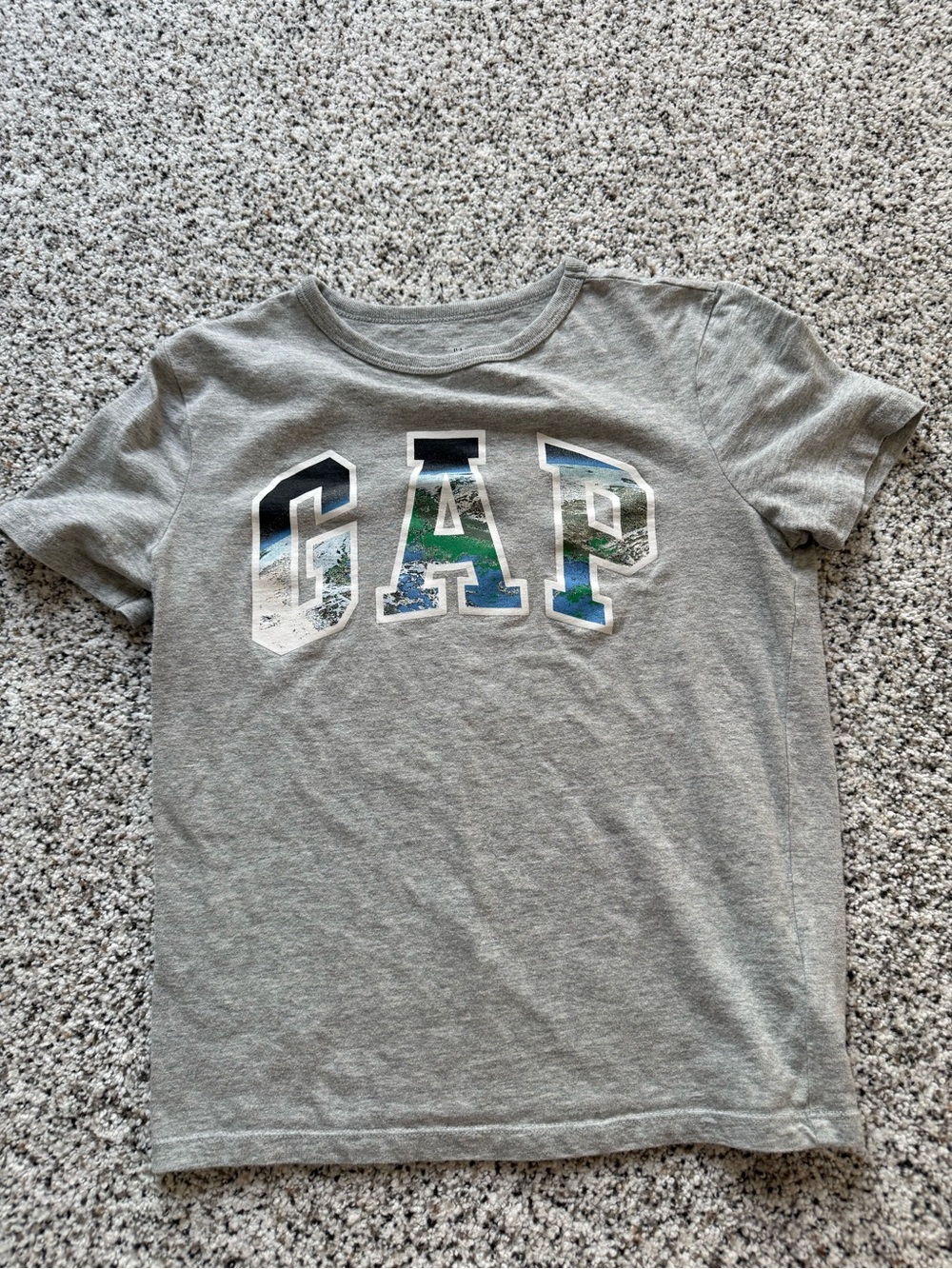GAP Gray Short Sleeve Tee with Multicolor Lettering